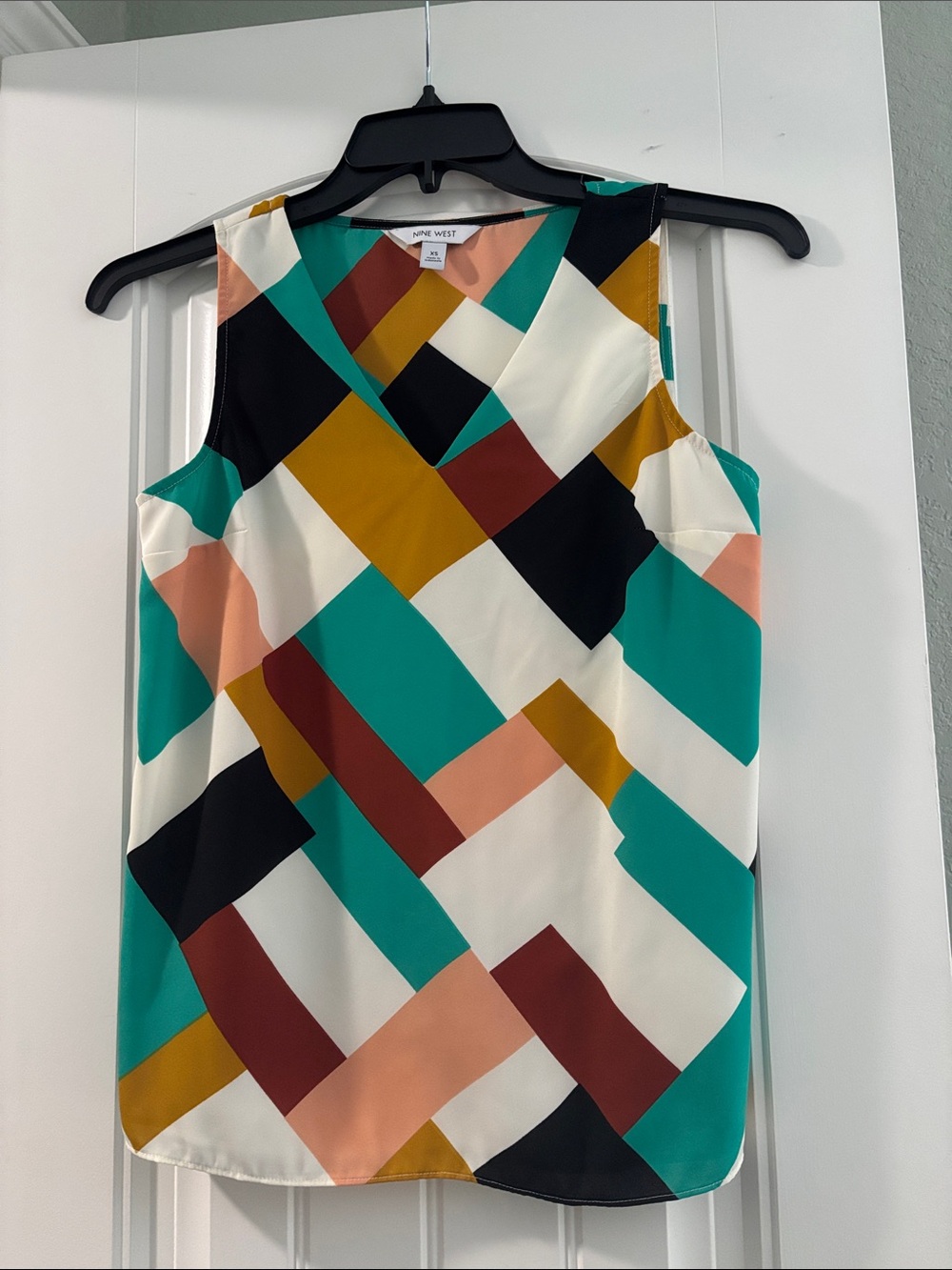 Nine West Teal, Mustard, Black & Blush Geometric Sleeveless Top